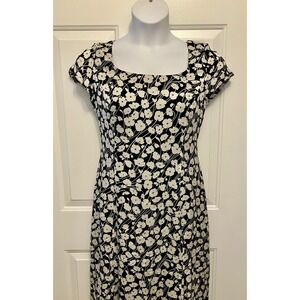 Garnet Hill Dress‎ Sz 10 Black White Floral Maxi 100% Silk Women’s
